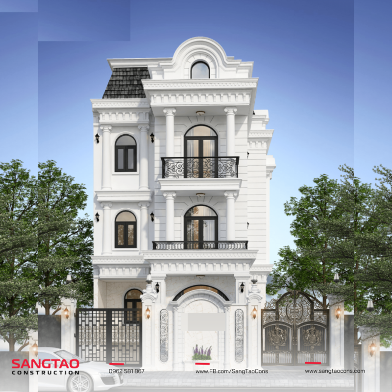 Vẻ đẹp vượt thời gian của thiết kế nhà phố 3 tầng tân cổ điển gam màu trắng sang trọng 1 Vẻ đẹp vượt thời gian của thiết kế nhà phố 3 tầng tân cổ điển gam màu trắng sang trọng - XÂY DỰNG SÁNG TẠO