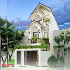 Ấn tượng với mẫu nhà phố 3 tầng với mặt tiền kiểu Pháp kết hợp với 6m mái Thái